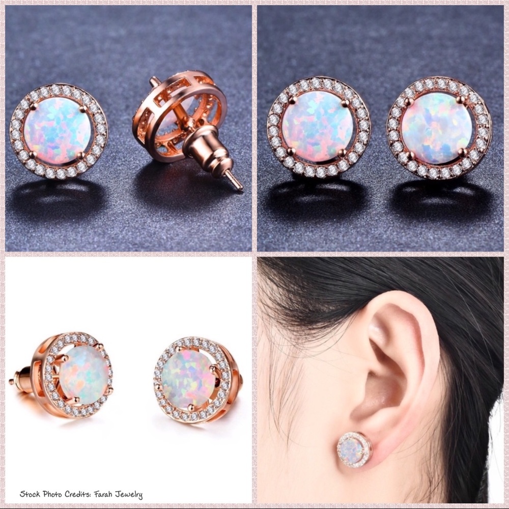 2/$40 HP Rose Gold Fire Opal AAA CZ Halo Studs - Picture 5 of 6